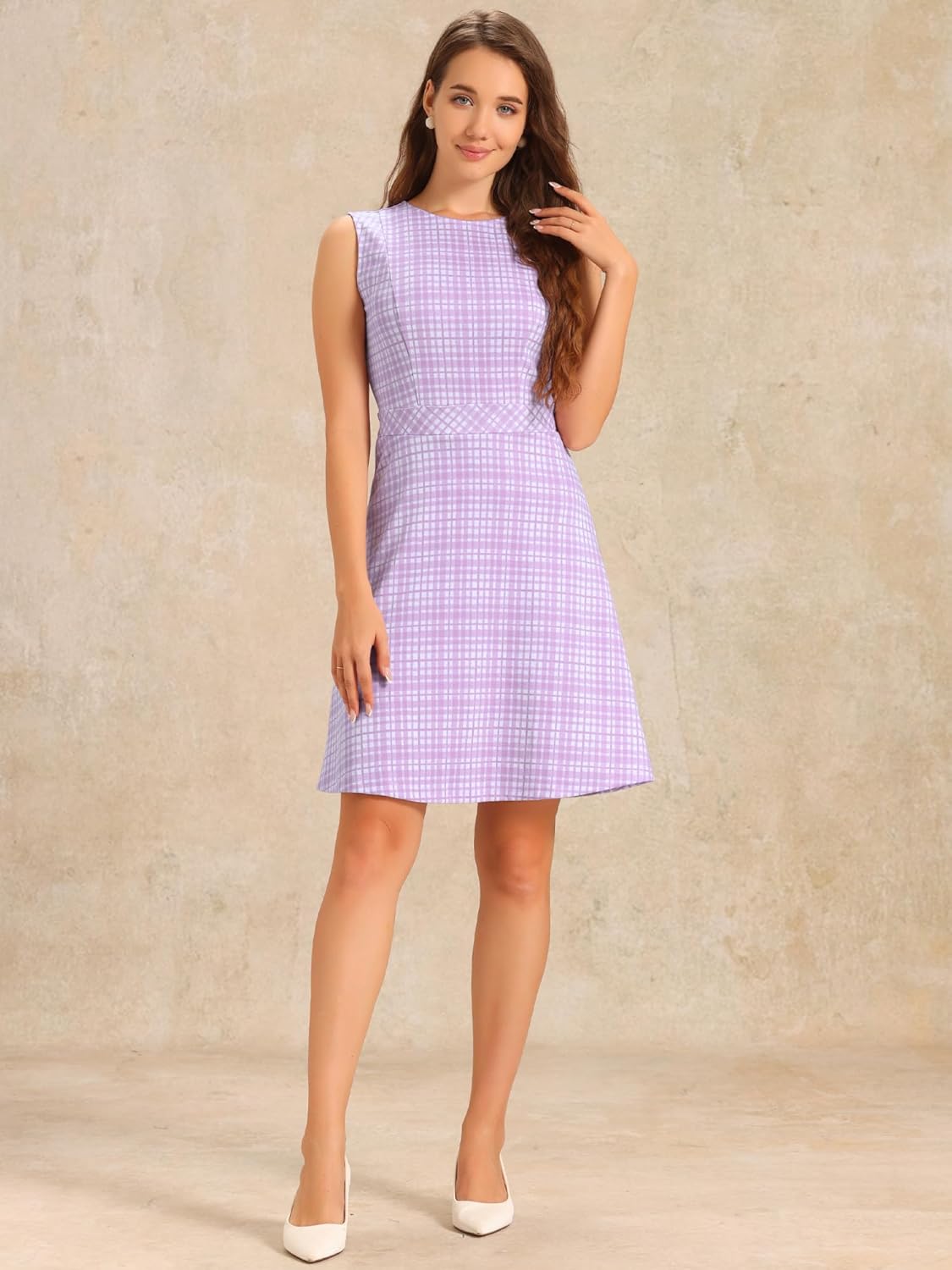 Allegra K Women's Plaid Dress Sleeveless A Line Vintage Houndstooth Work Dresses - Image 3