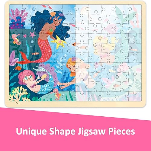 Miniatura 10 de Rompecabezas de 48 piezas para niños de 3 a 5 años, divertidos rompecabezas de madera de sirena para niños de 3 años con piezas de rompecabezas
