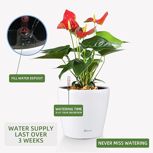 Miniatura 4 de Dexceder Maceta de riego automático de alto brillo de 11 x 10 pulgadas para interiores y exteriores, diseño de maceta interior, maceta de mesa