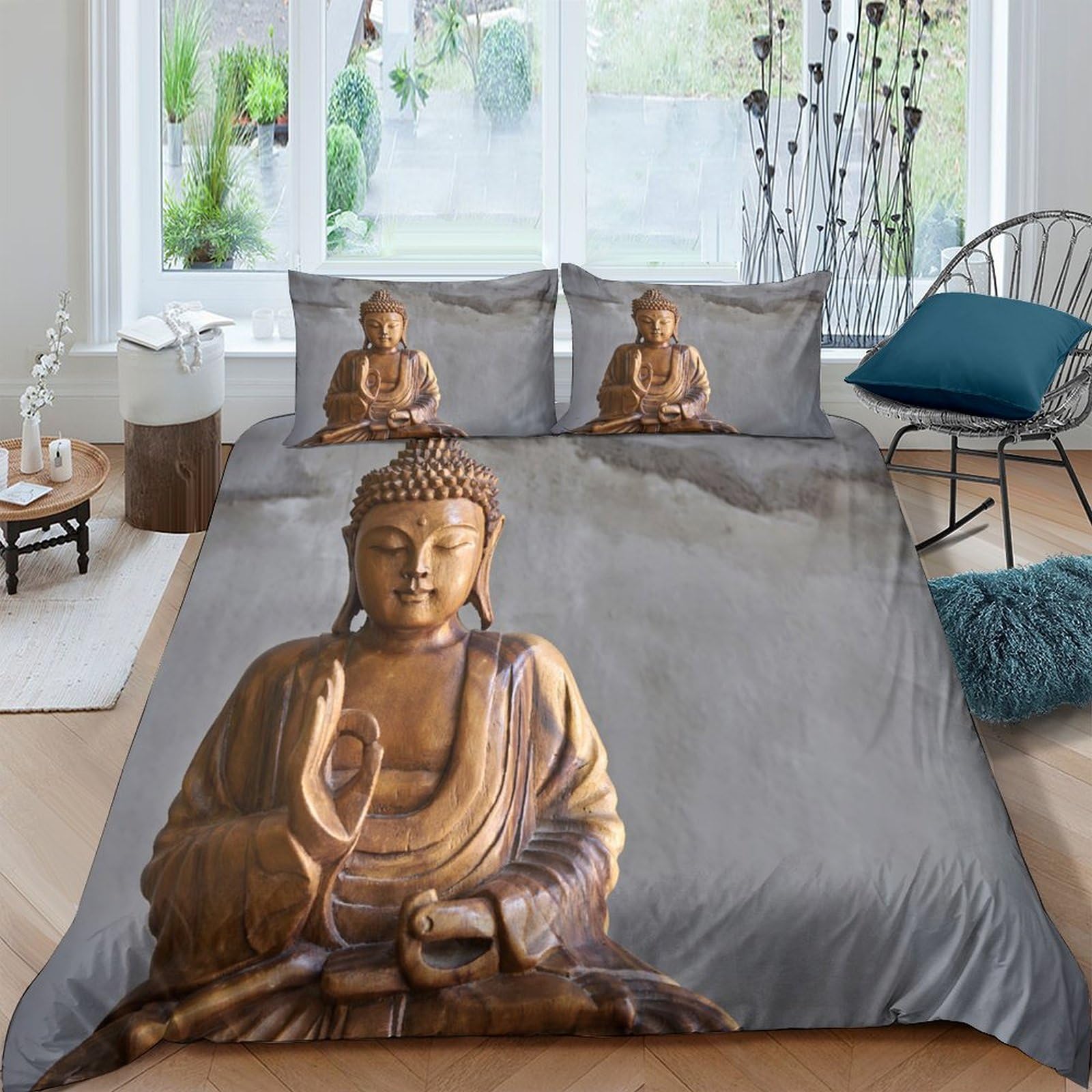 Ctjqhvkz Style-4 3D Printed Buddha Statue Fitted Sheet Microfiber Soft Anti-Slip Zen Bedroom Decor Brown Meditation Mattress Cover Single（135X200cm）