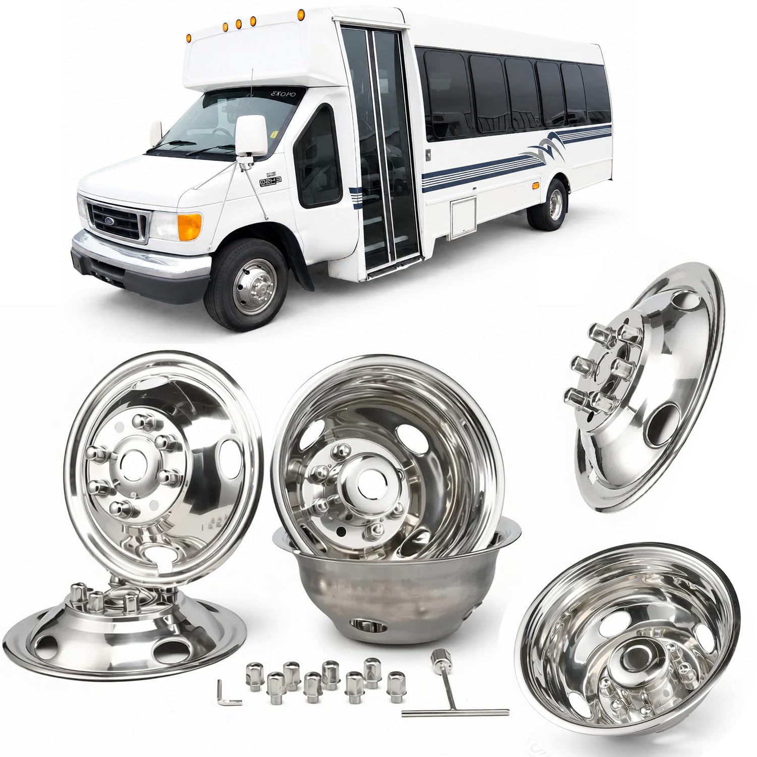 4pc 16" Wheel Simulators for 1974-1998 Ford F350;1974-1999 E350/E450