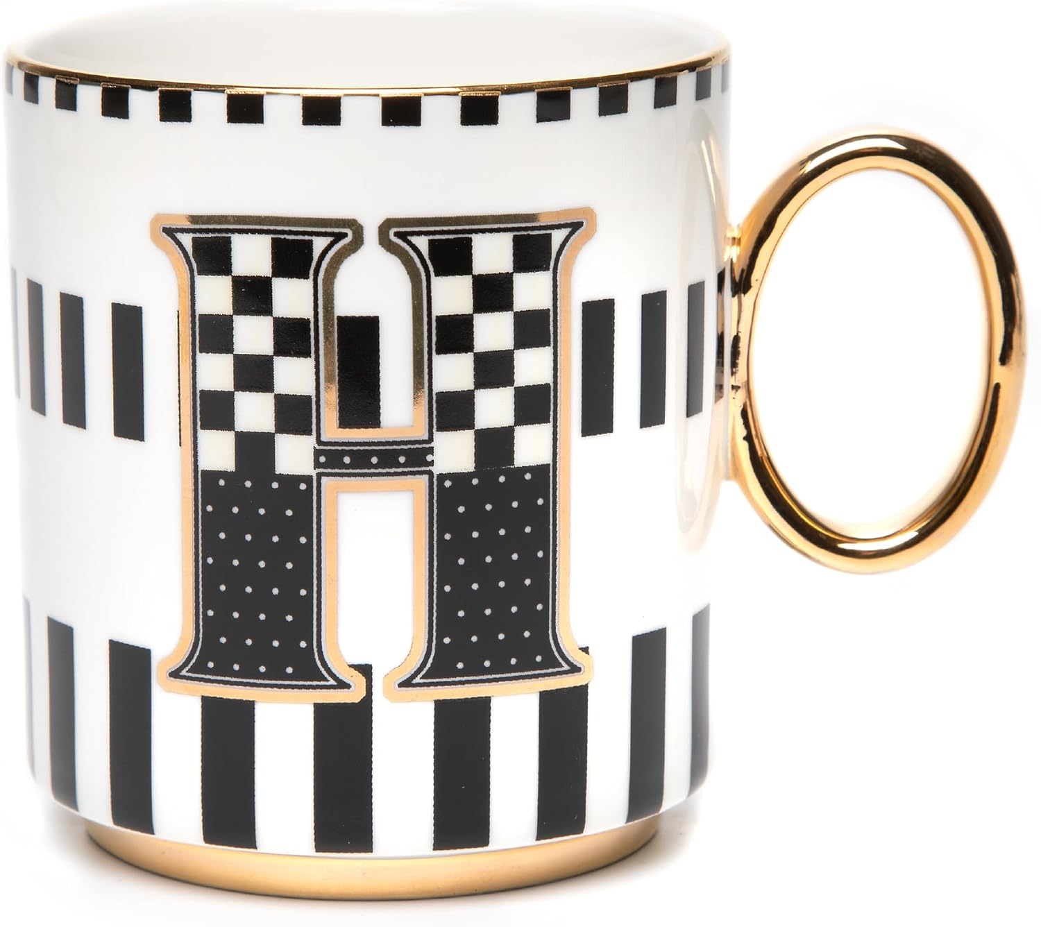 MacKenzie-Childs letter ceramic mug with golden handle