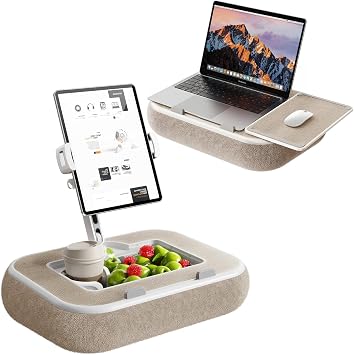 Tablet Kindle Pillow Stand & Laptop Stands,360  Rotating Adjustable iPad Phone Holder with Snack Bowl,Laptop Lap Desk Tablet Cushion Reading for 4.7-15" i Pad/Kindle/Phone/Laptop in Bed,SofaKhaki