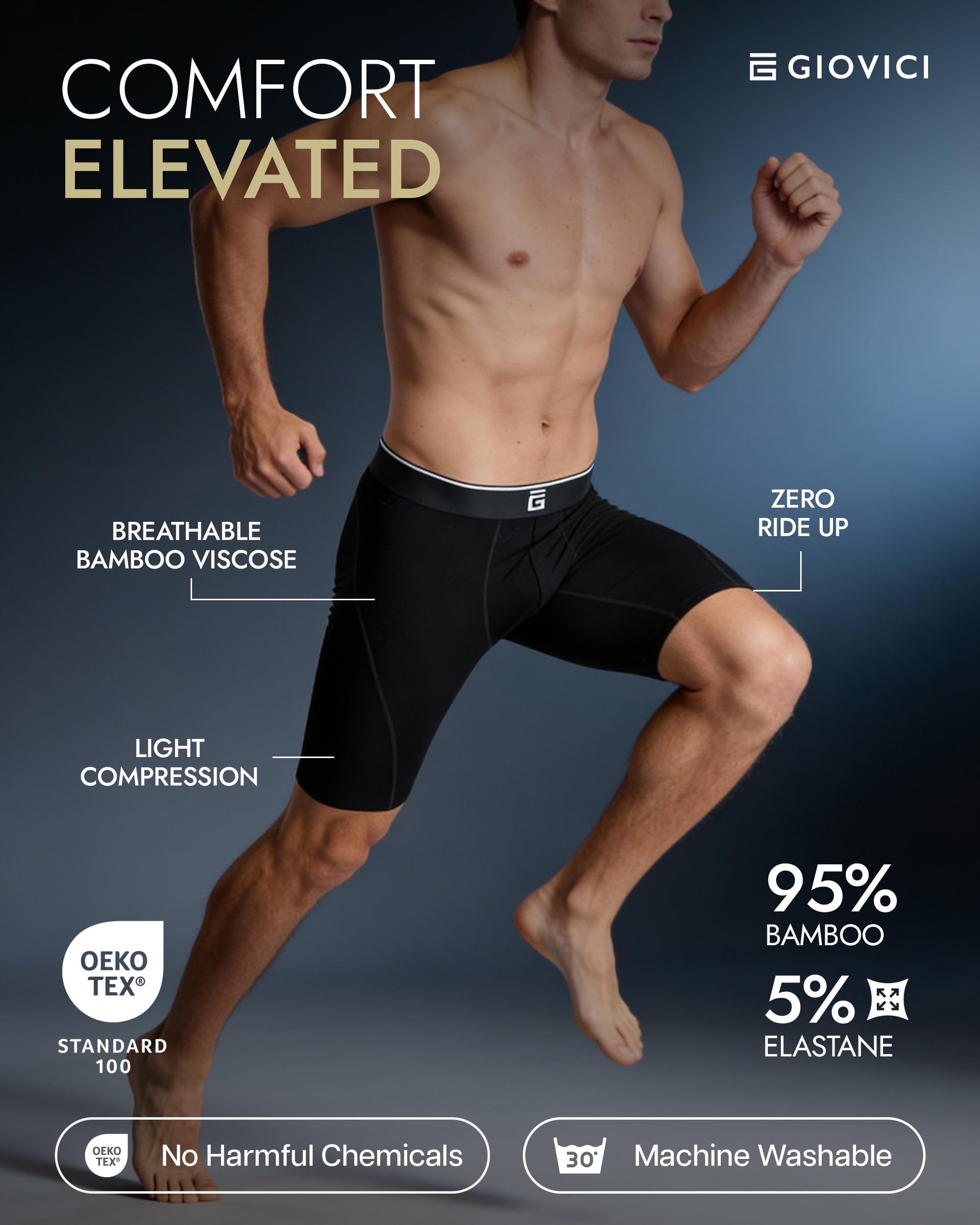 Giovici Boxer Long Homme en Bambou, Anti-frottement et Ultra Rafraîchissants, avec ou sans Baguette, sous-Vêtements évacuant la Transpiration Parfait pour Le Sport