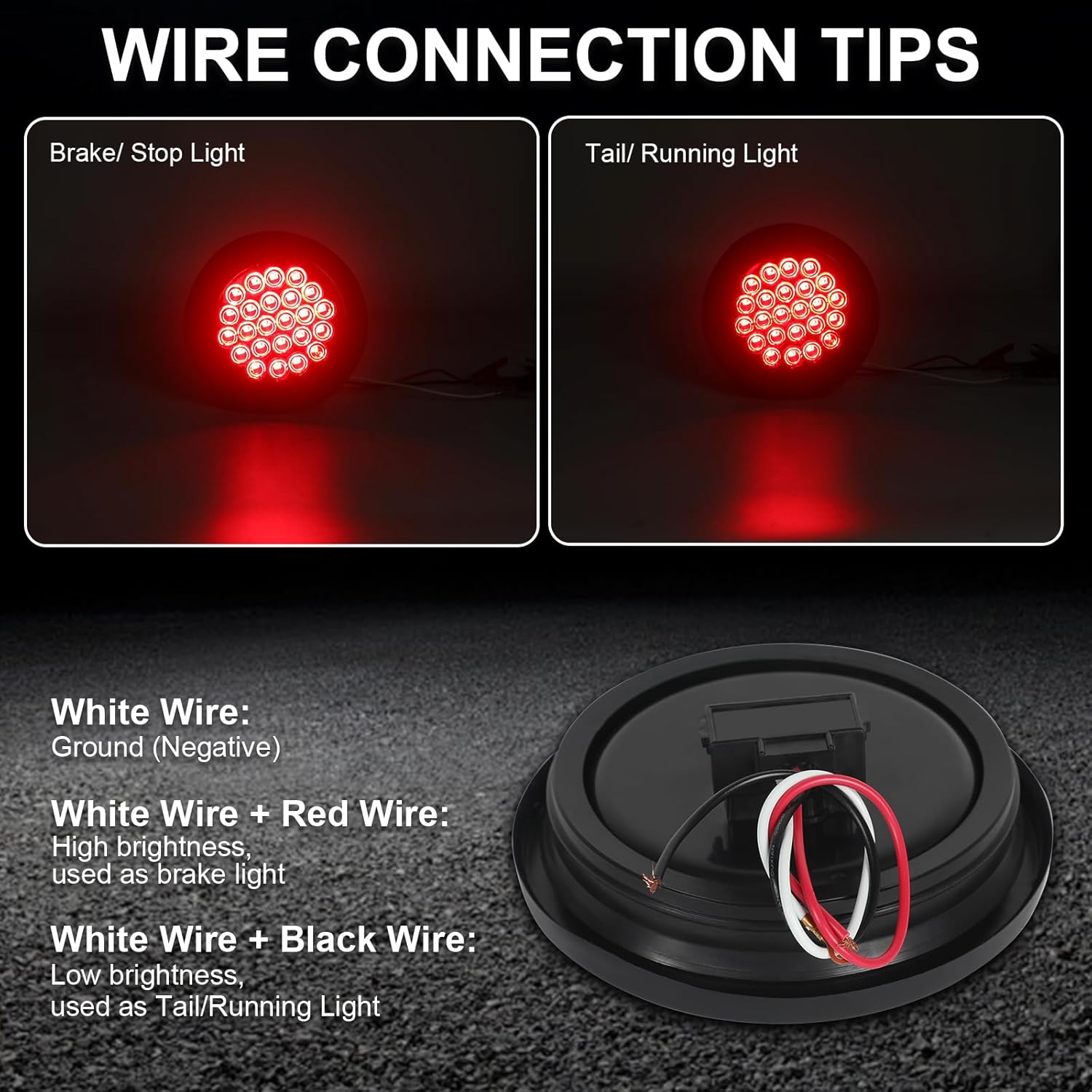 4 Pcs 4" Round Red LED Trailer Tail Light, 4 Inch Round Led Stop Turn Tail Lights Brake Trailer Lights for RV Trucks, Rubber Grommets and 3-Prong Wire Pigtails Included [DOT Certified]