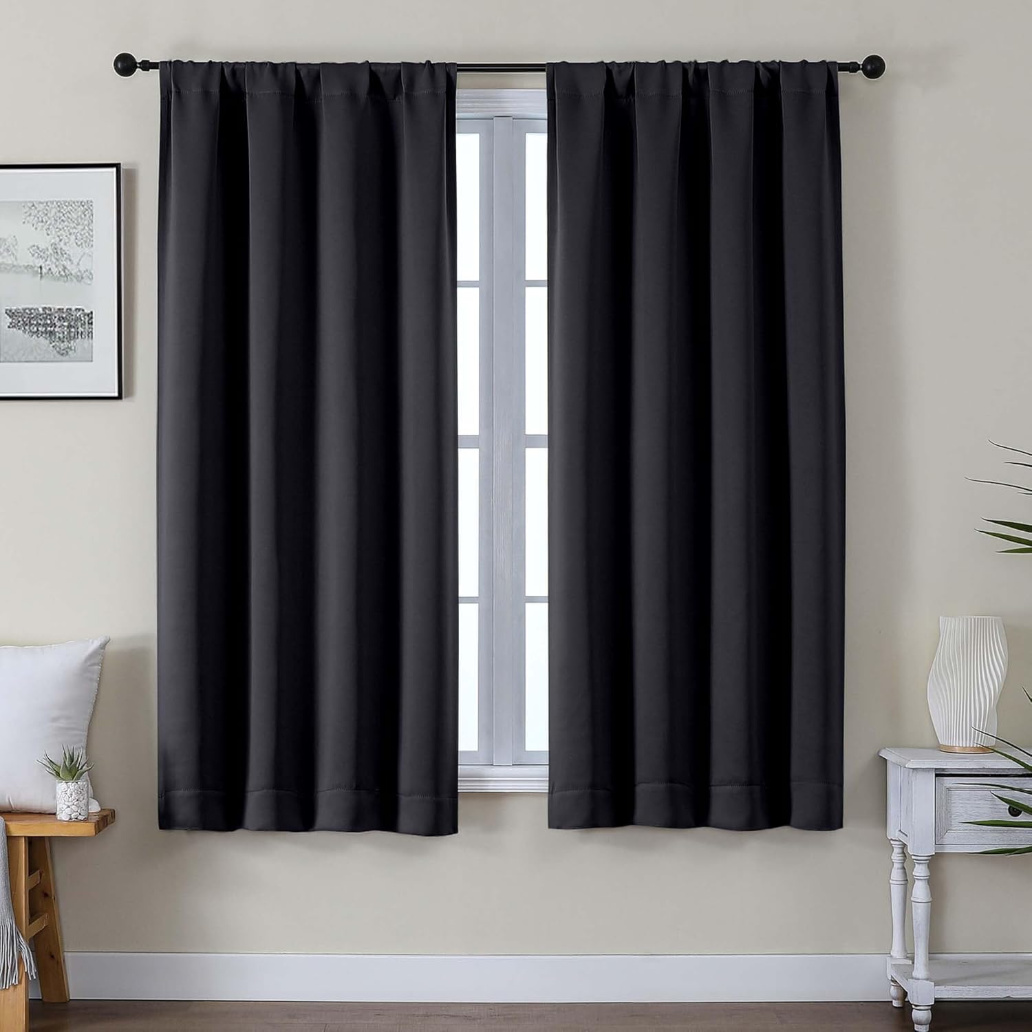 Gwine Black Blackout Curtains 40x63 Inch Thermal Insulated Room Darkening Panels 2 Pack for Bedroom Living Room