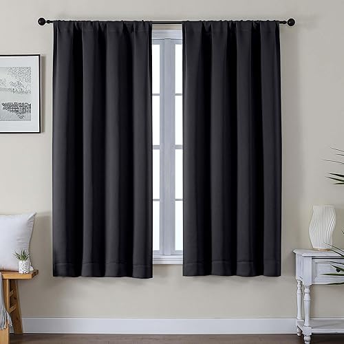 Miniatura 69 de Gwine - Cortinas opacas negras para dormitorio de 84 pulgadas de largo, juego de 2 paneles, cortinas sólidas reductoras de ruido con aislamiento