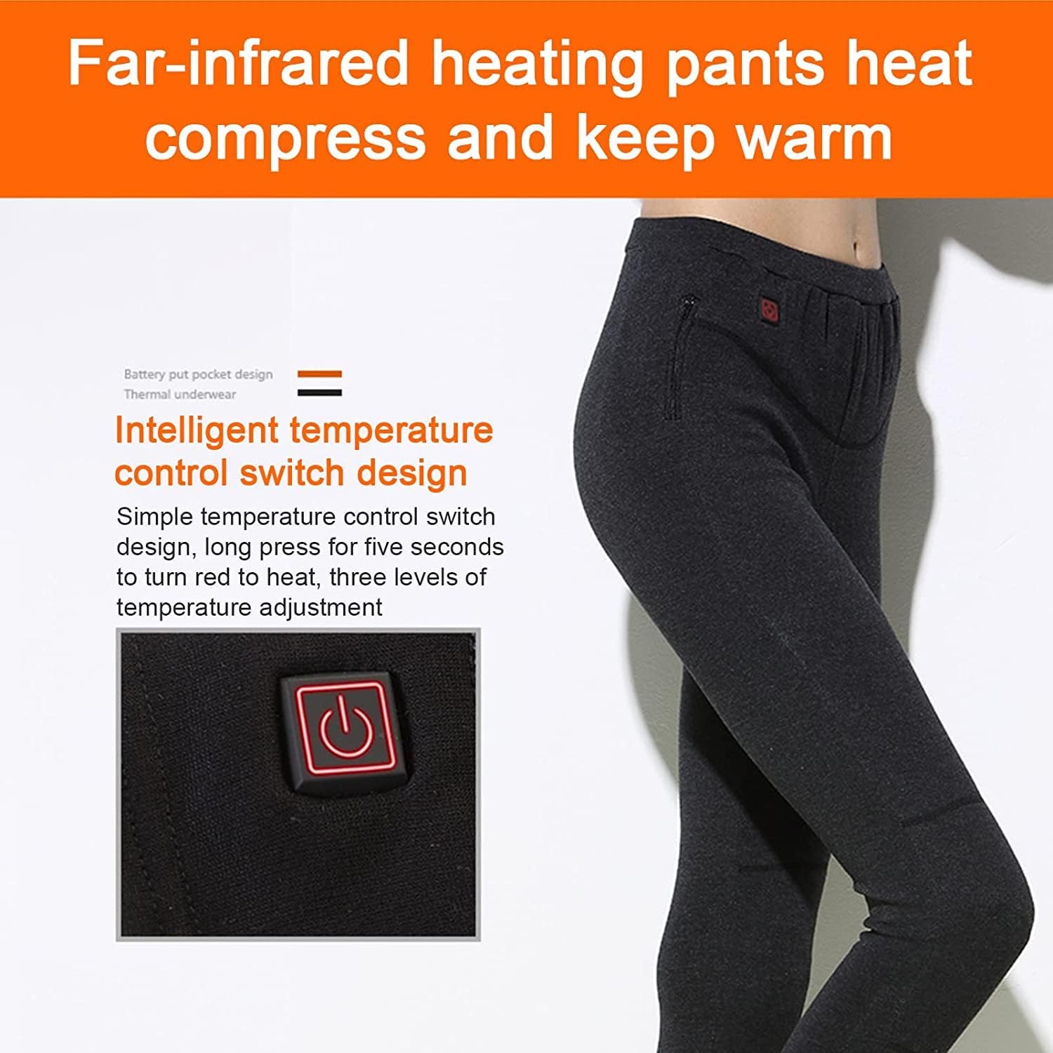 Heated Pants for Women Men Electric USB Thermal Underwear Bottom 3 Heat Settings(Batteries Not Included)
