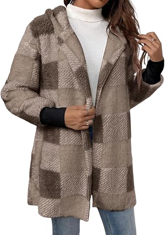 Womens Cardigan Oversized Sweatshirt Open Front Winter Coats Long Hooded Draped Fleece Jacket Long Sleeve Teddy Coat