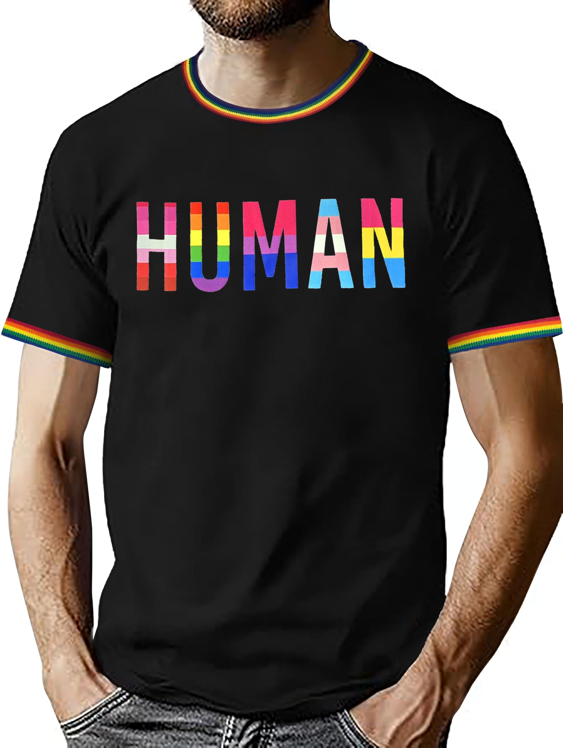 YZMI Pride Shirt Men Pride Month LGBTQ Flag Graphic Tshirts Rainbow Ringer Outfits