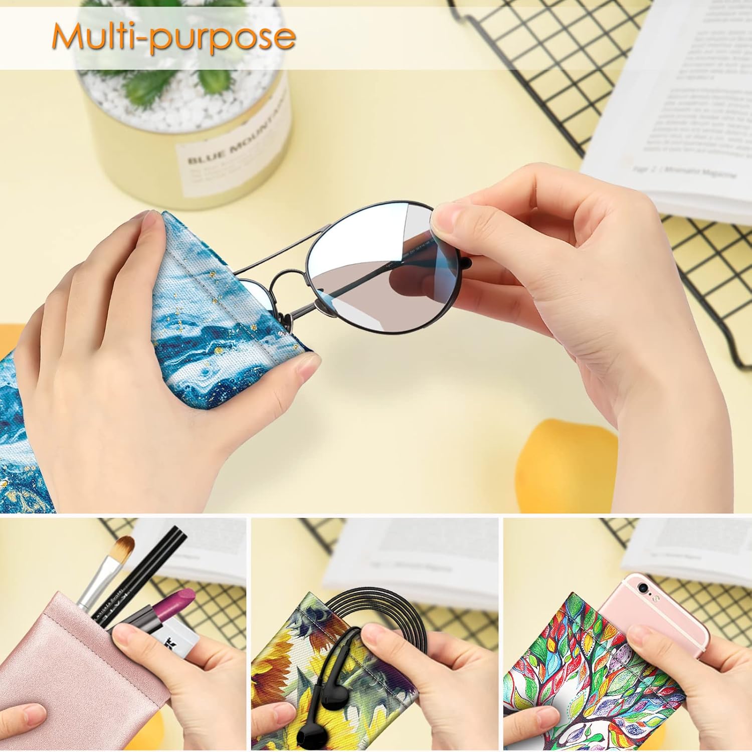 FINTIE Soft Eyeglasses Case with Cleaning Cloth, Portable Squeeze Top Vegan Leather Glasses Pouch, Sunglasses Eyewear Bag - Image 4