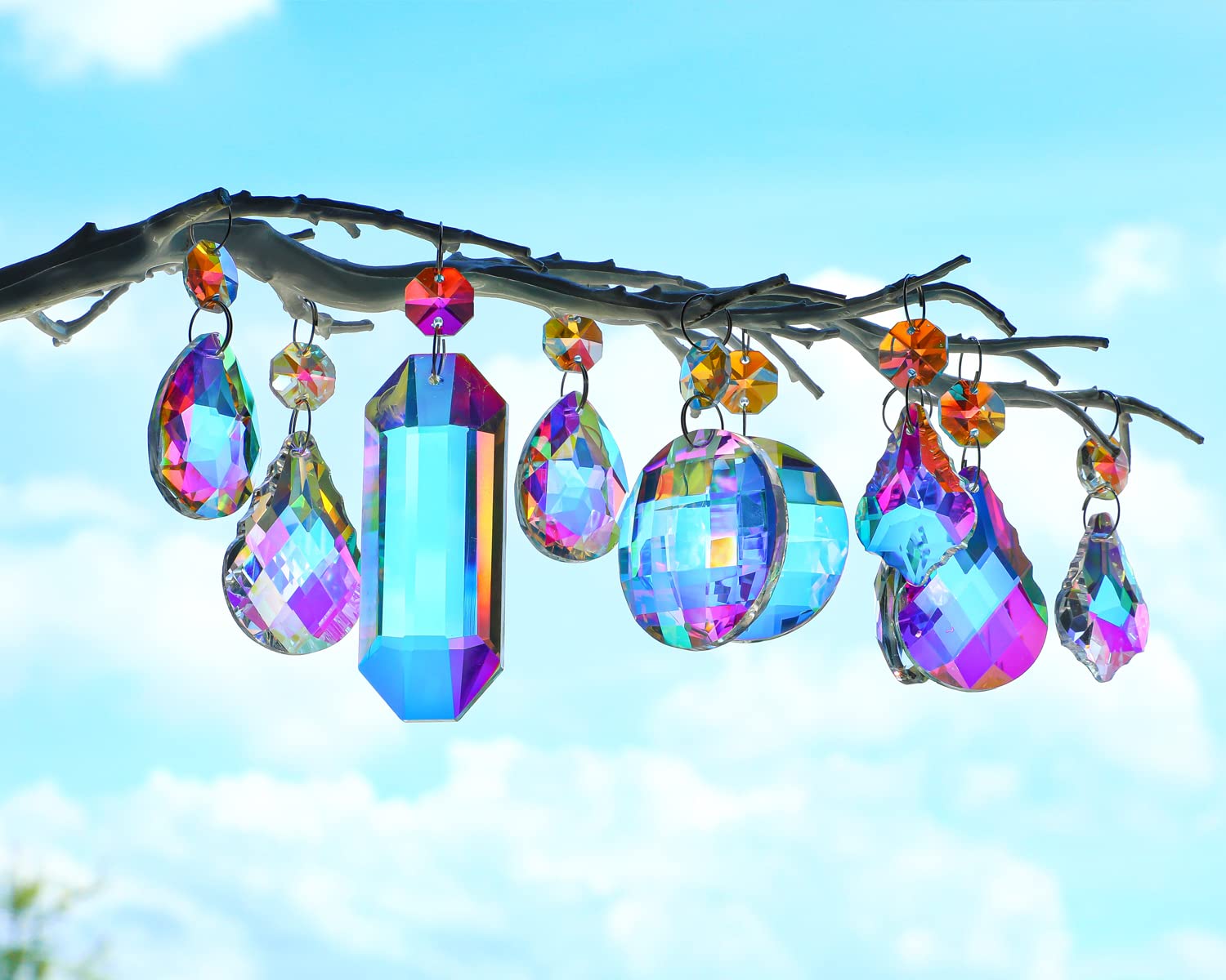 15pcs Colorful Crystal Suncatcher Hanging Chandelier Prisms Pendant with Crystal Octagon Bead Decor for Home Garden Wedding DIY Ornament-image-5