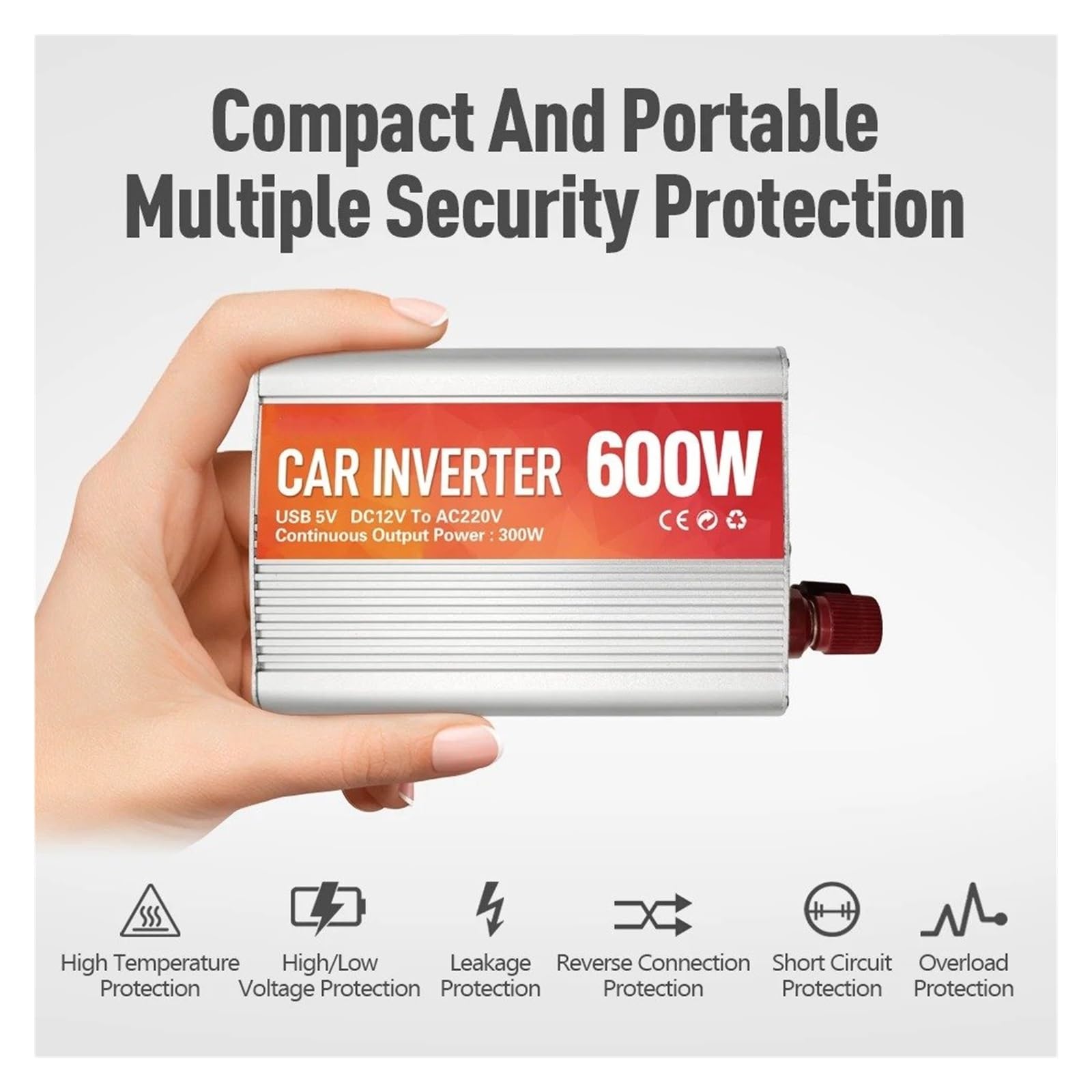 Power Inverter Inverter Auto 200W 400W 600W 12V A CA 220V 50Hz Inverter Potenza A Onda Sinusoidale Modificata CC Con Trasformatore Convertitore Caricabatteria USB(200W (Rated 100W))