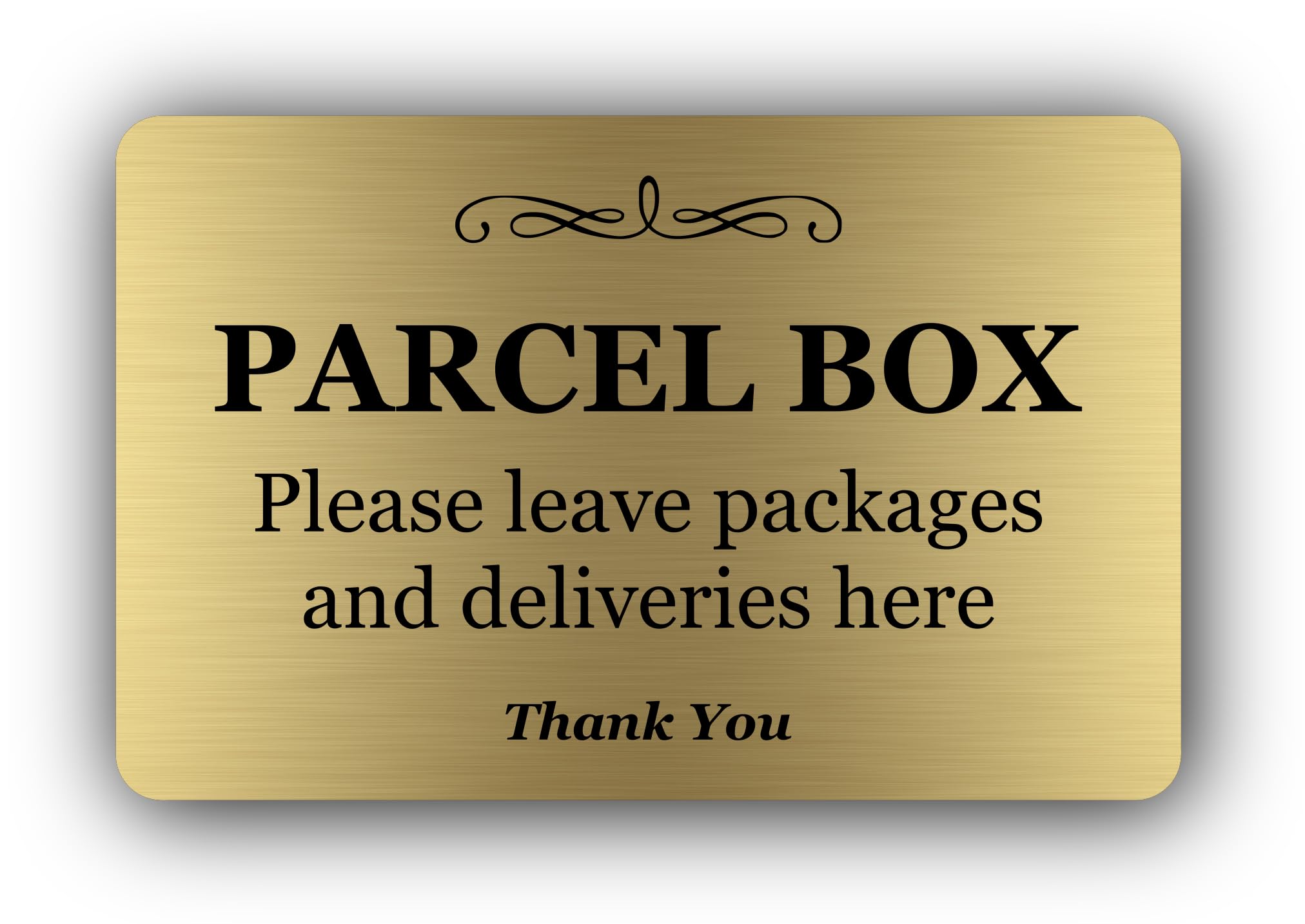 Parcel Box Sign - Manufactured from Metal. Aluminium with adhesive sticker. Notice for deliveries, packages and post. Make sure you don’t lose any mail again (Gold)