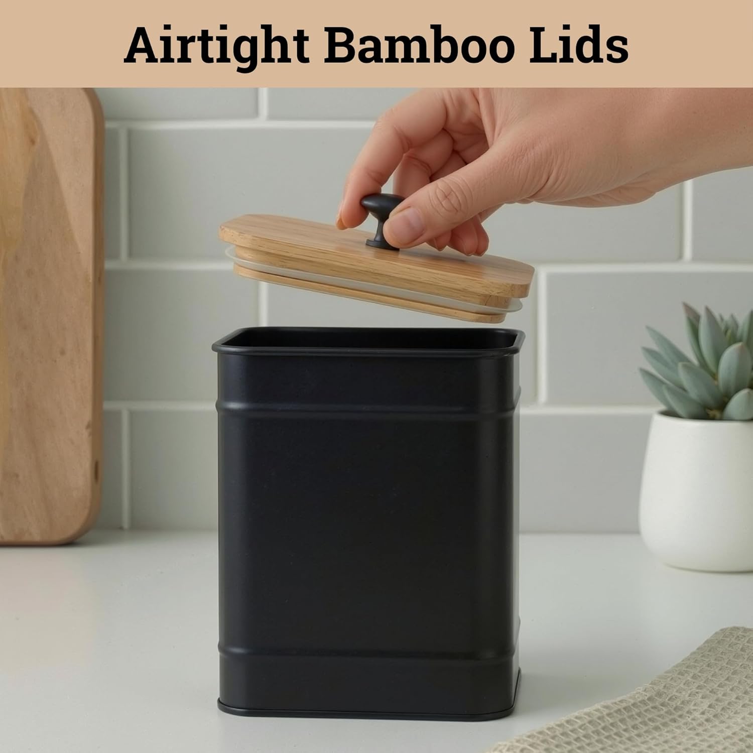 Kitchen Canisters for Countertop Set of 4 with Customizable Chalkboard Labels & Marker Pen - Big Iron Kitchen Canisters with Airtight Lids - Black Canister Set - Flour and Sugar Containers Farmhouse