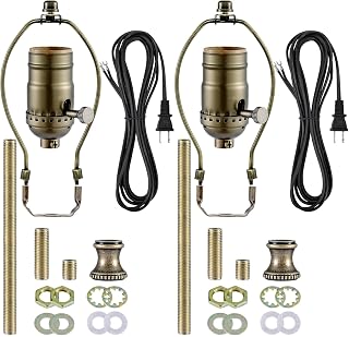 Lamp Making Kit, Make a Lamp or Repair Kit, 3-Way Light Socket with Matching Cord and Harp Set, Wiring Kit for Table Floor Lamp, Essential Hardware for DIY Light Design or Repair (Antique Brass, 2)