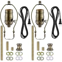 Lamp Making Kit, Make a Lamp or Repair Kit, 3-Way Light Socket with Matching Cord and Harp Set, Wiring Kit for Table Floor Lamp, Essential Hardware for DIY Light Design or Repair Antique Brass, 2