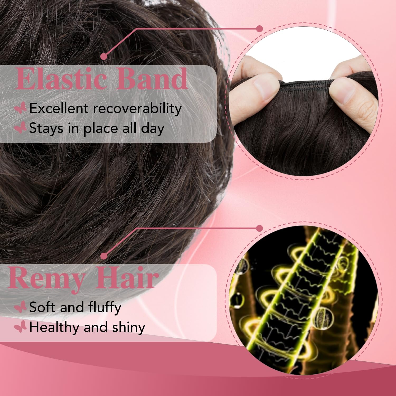 tesshair Messy Bun Hair Piece 100% Thick Tousled Human Scrunchies Natural Curly Wavy Bun Hair Piece with Elastic Band Natural Black Hairpieces for Women Girls(Natural Black - Image 3