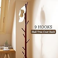 Vista 11 de Perchero de 2 niveles independiente, fácil de montar, 8 ganchos de madera, con almacenamiento de zapatos, resistente, para ahorrar espacio, perchero