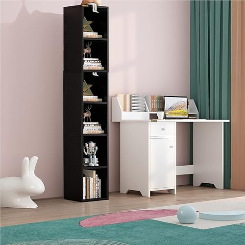 Miniatura 2 de ALISENED Estantería estrecha de 685 pulgadas de alto estantería de esquina de madera con 6 estantes organizador de almacenamiento moderno para