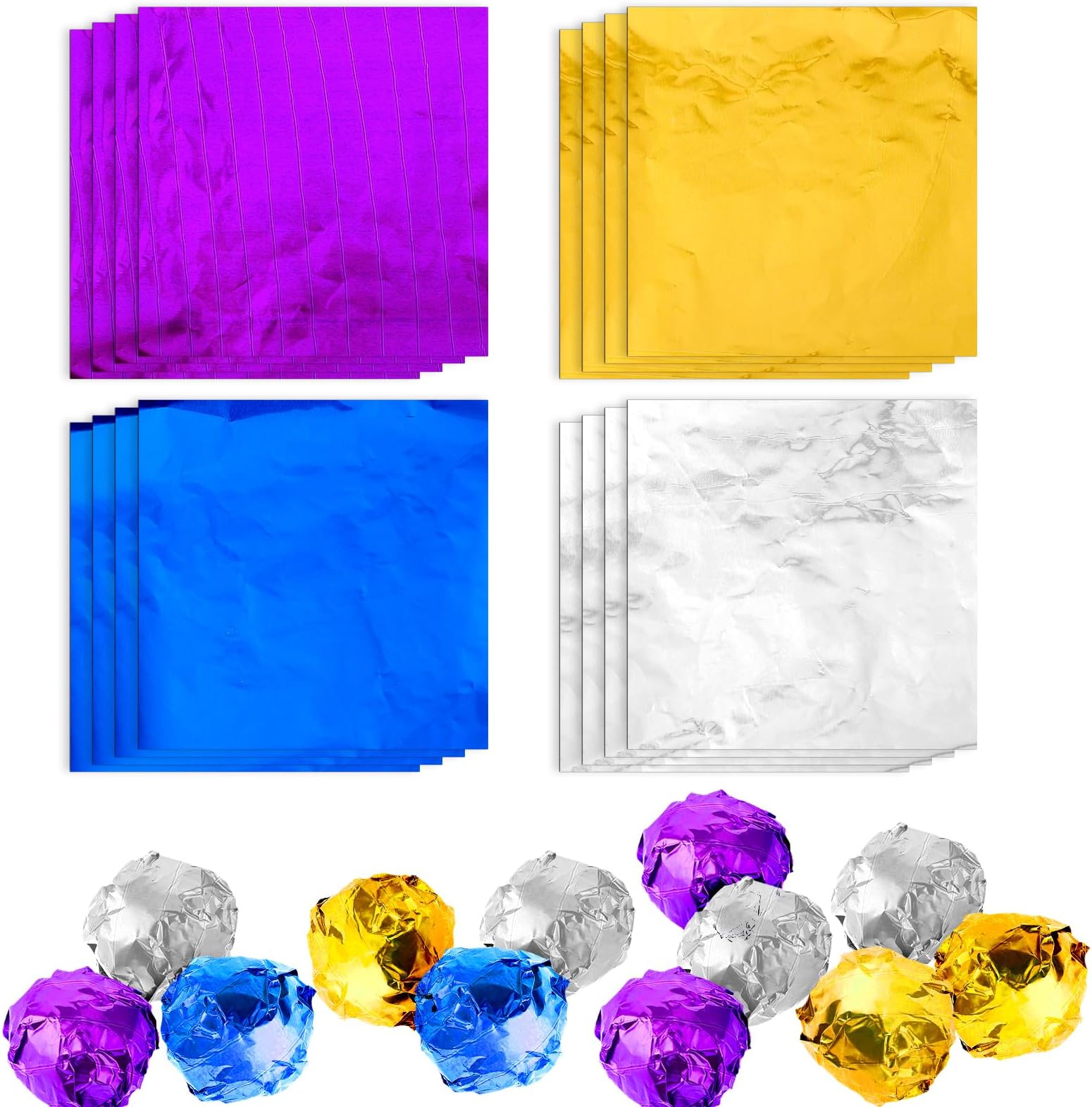 400 Pcs Candy Wrappers For Chocolates 4 X 4 Inches Foil Candy Wrappers Food Grade Aluminum Foil Papers Square DIY Homemade Candies Packaging For Homemade Candies Party Favors Easter Thanksgiving Party