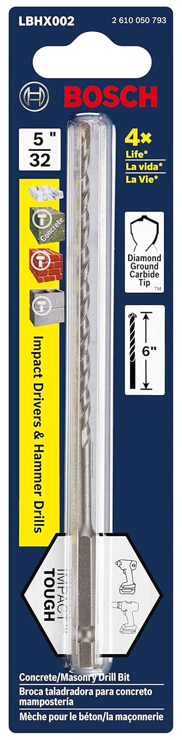 Bosch 5/32 in. X 6 in. Hex Shank Hammer Drill Masonry Bit LBHX002