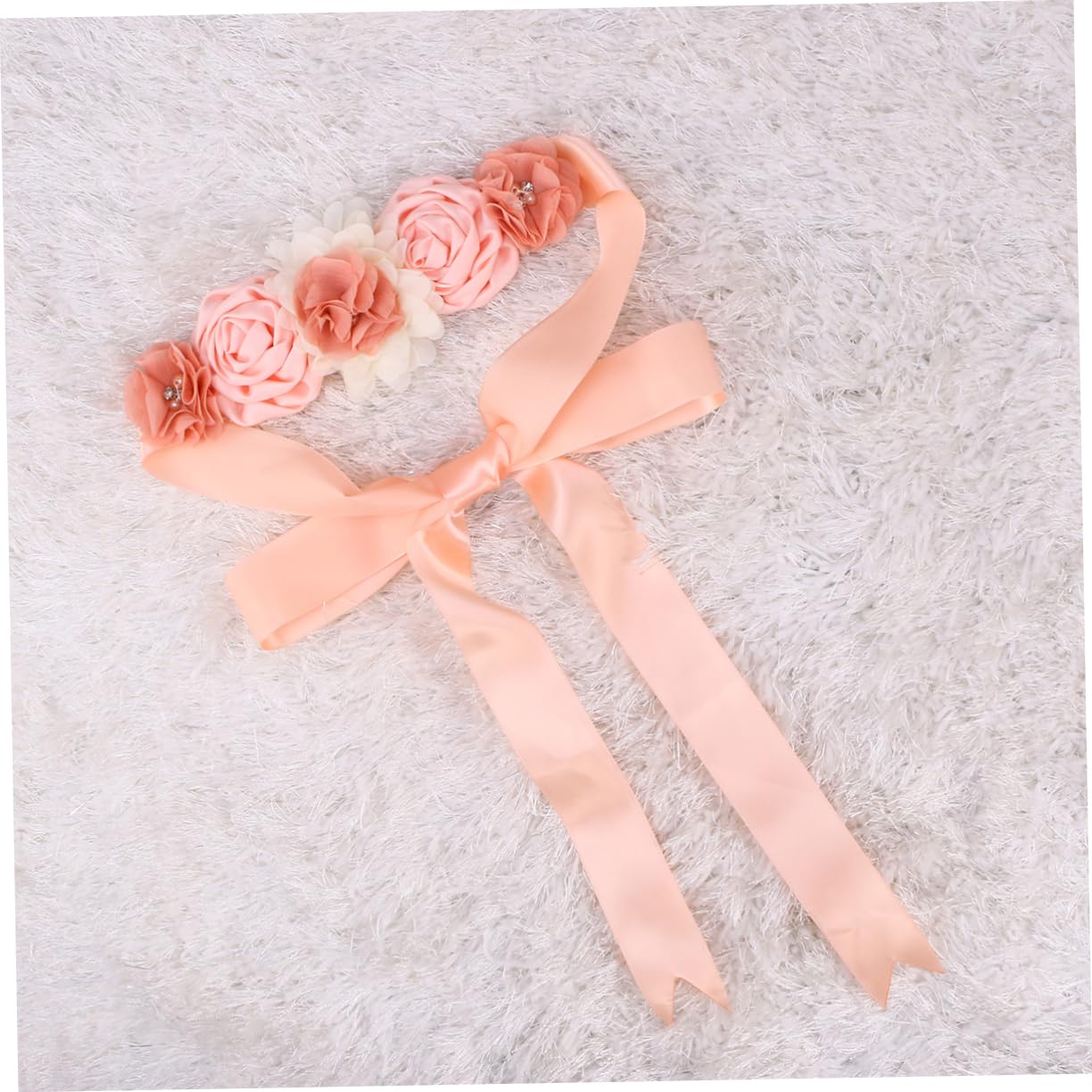 LIFKOME 6piezas Cinturón De Flores Para Rhinestones y Perlas Juego Cinturón y Diadema De Satén Para Bodas y Elegantes