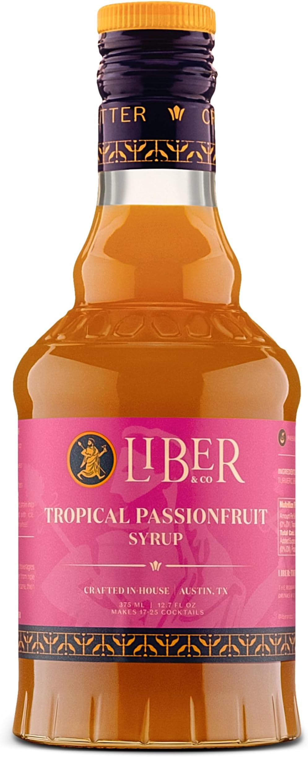 Liber & Co. Tropical Passion Fruit Syrup - Makes 25 Drinks - 50% Passionfruit Juice - Perfect for Craft Cocktails, Hurricanes, Margaritas, Tiki Drinks & Sodas (12.7 oz)