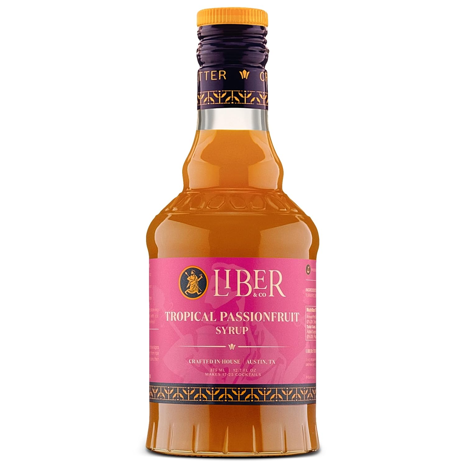 Liber & Co. Tropical Passion Fruit Syrup - Makes 25 Drinks - 50% Passionfruit Juice - Perfect for Craft Cocktails, Hurricanes, Margaritas, Tiki Drinks & Sodas (12.7 oz)