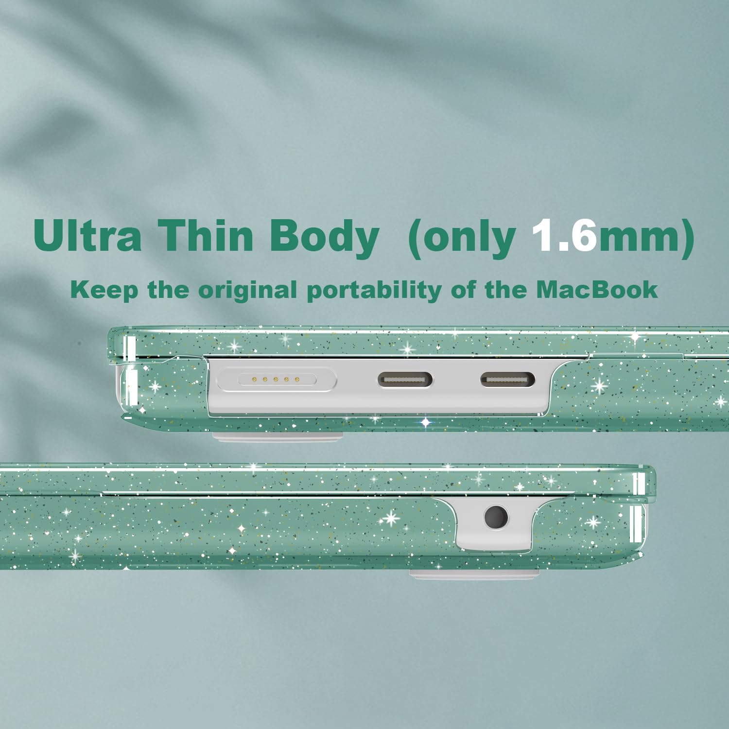 CISSOOK Funda para MacBook Air de 13.6 pulgadas con purpurina 2022 2023 2024 2025 2026 versión A2681 A3113 A3240 A3449, funda rígida con purpurina verde medianoche con cubierta de teclado para MacBook