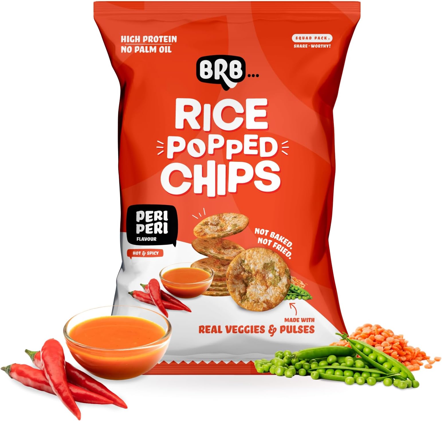 BRB Rice Popped Chips | Peri Peri Flavour | Not Fried. Not Baked | High Protein | 50% Less Oil, No Palm Oil, Healthy Snack | 48g/54g Pack (weight may vary)