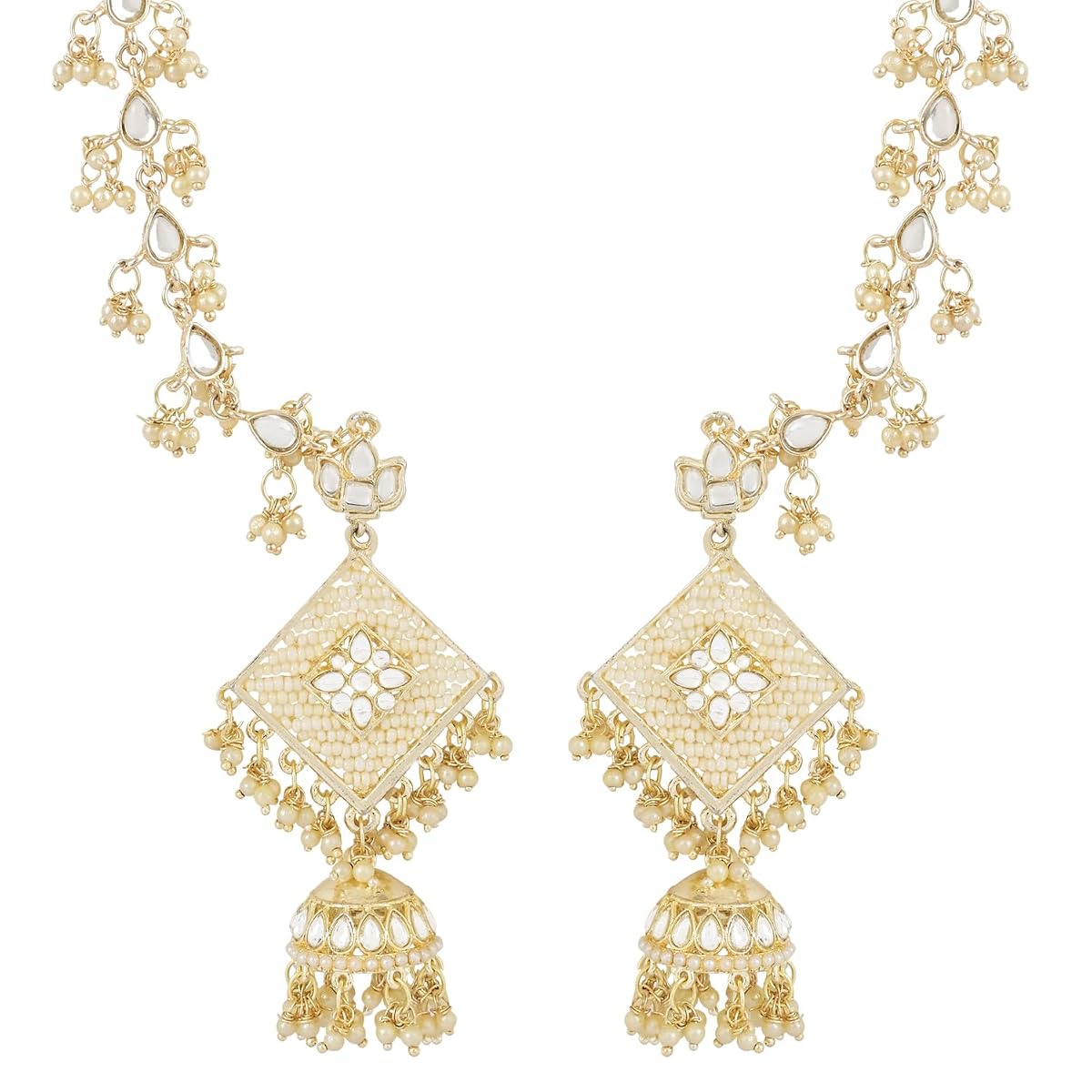 I Jewels Gold Plated Traditional Kundan Studded Hanging Pearl Earring With Ear
