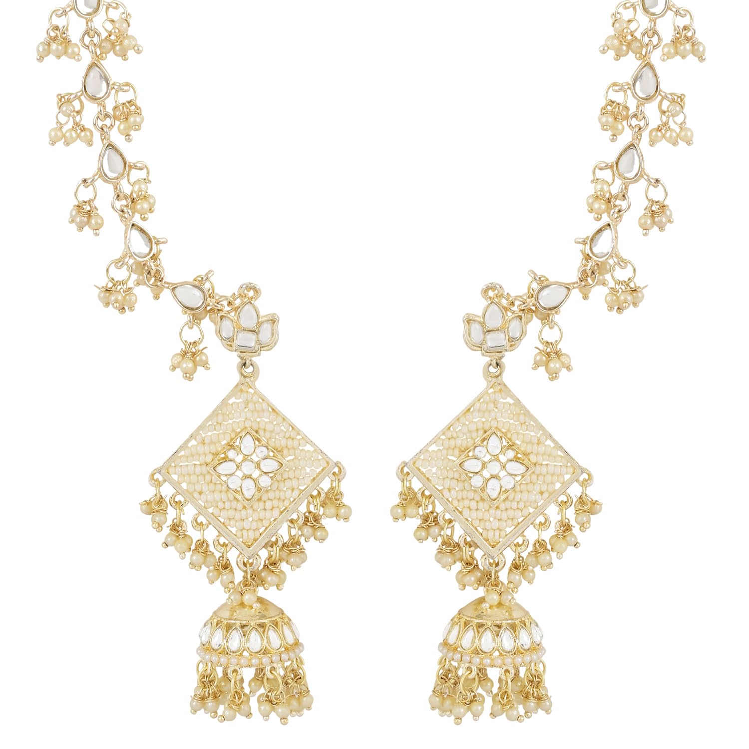 I Jewels Gold Plated Traditional Kundan Studded Hanging Pearl Earring With Ear Chain For Women/Girls (E3121W) (B0C74HBL6J) Amazon Price History, Amazon Price Tracker