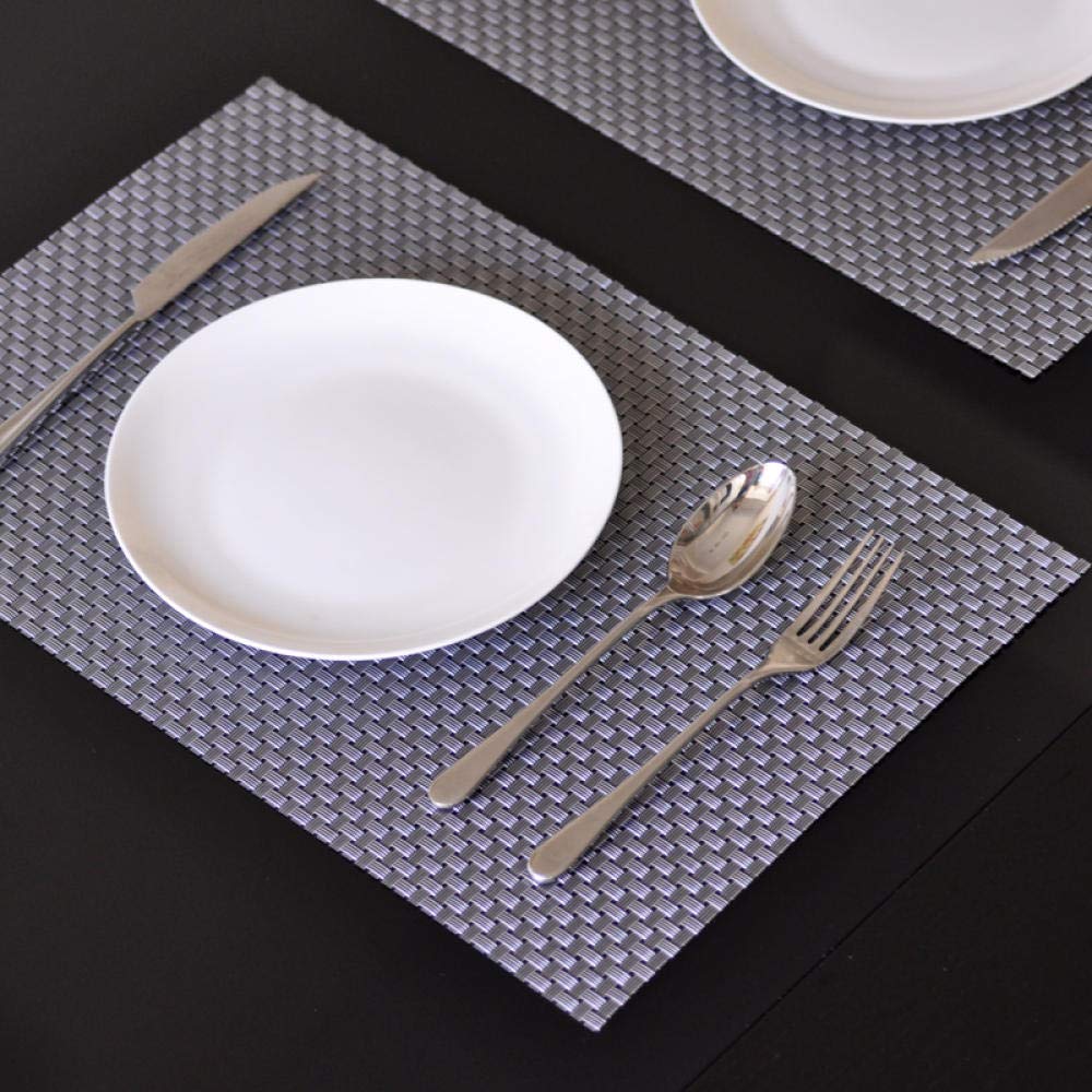 Jfgctyhxy 8 Woven Silver Black Outdoor Placemat Children's Dining Table Mat Insulation Mat Pvc Table Mat-Grove Gray(8 Woven Silver Black)