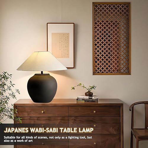 Miniatura 2 de Lámparas de mesa rústicas de granja, lámpara de mesa de cerámica negra de 21.6 pulgadas de alto, cuerpo de lámpara de cerámica con textura simple