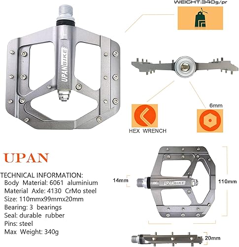 Miniatura 2 de UPANBIKE 916 "bicicleta Pedales aleación de aluminio CNC amplia plataforma plana ultraligero sellado rodamientos pedales bicicleta