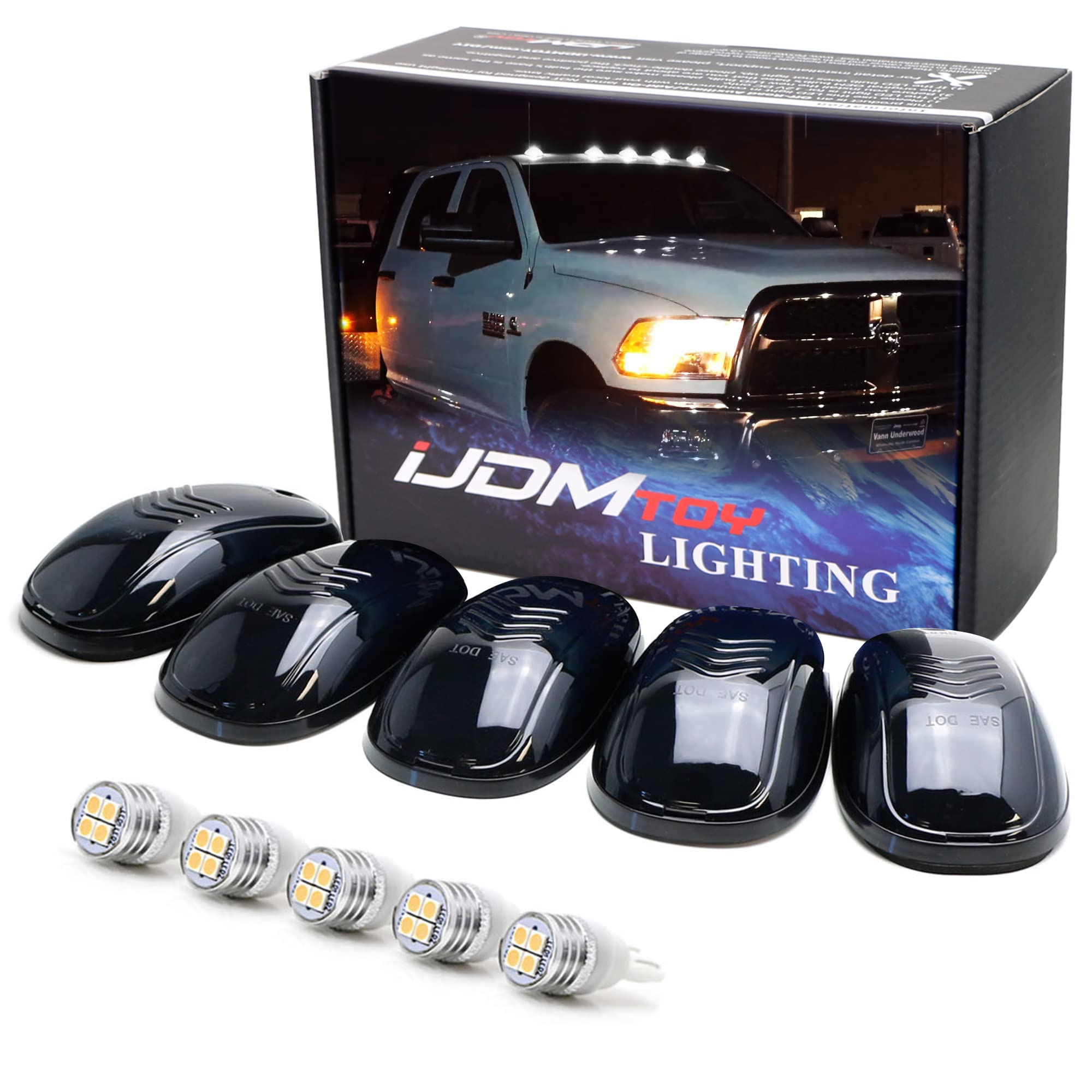 Kit Luzes Teto Cabine IJDMTOY - 5 Peças LED Branco, Lentes Fumadas, Para SUV E Caminhões