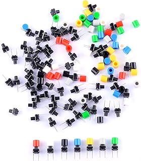 Cylewet 70Pcs 6×6×8mm Momentary Tactile Tact Push Button Switch with Button Caps of 7 Color for Breadboard Arduino (Pack of 70) CLT1115