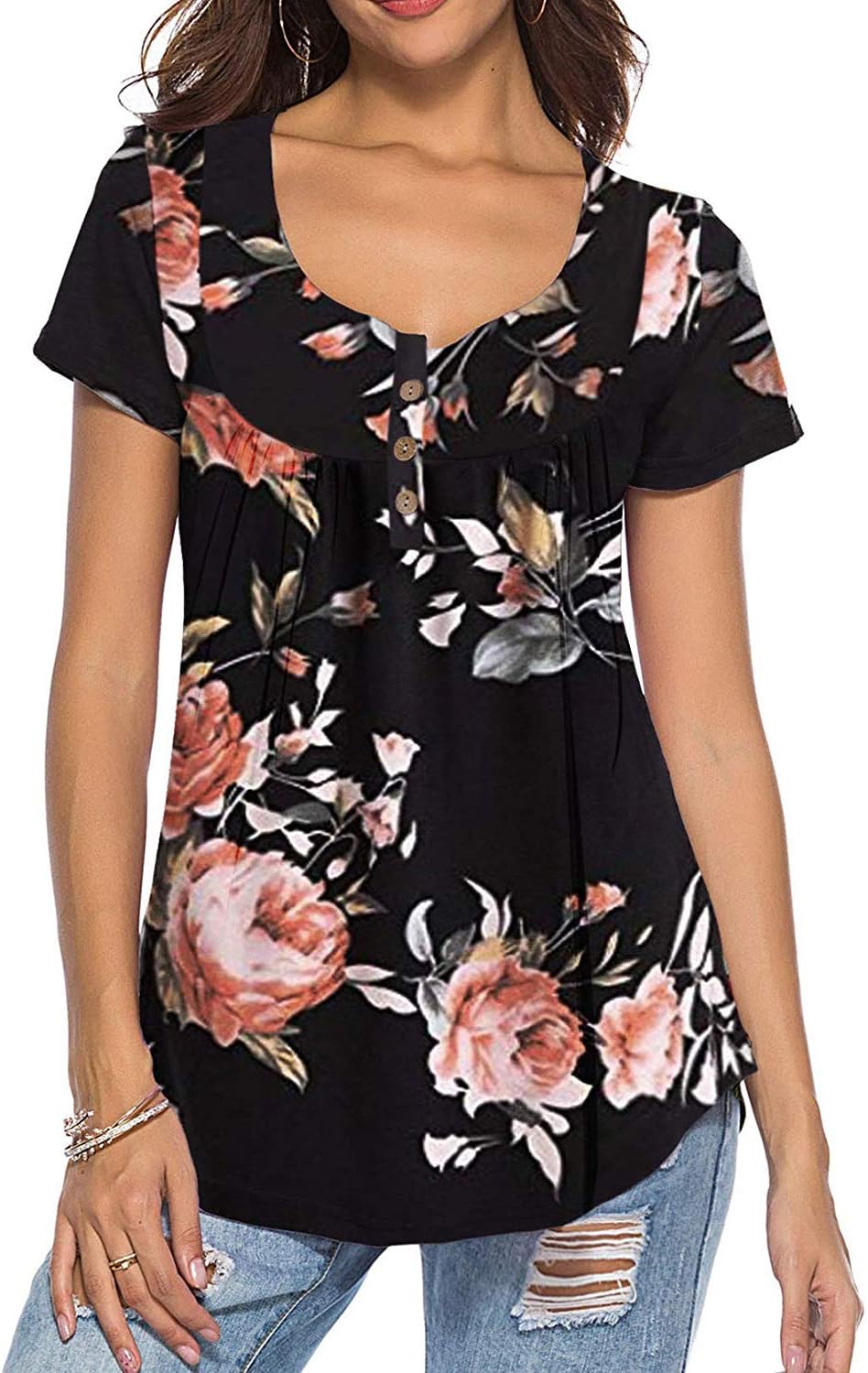 KISSMODA Ladies Shirts Ruffle Loose Button up Tunic Tops for Women
