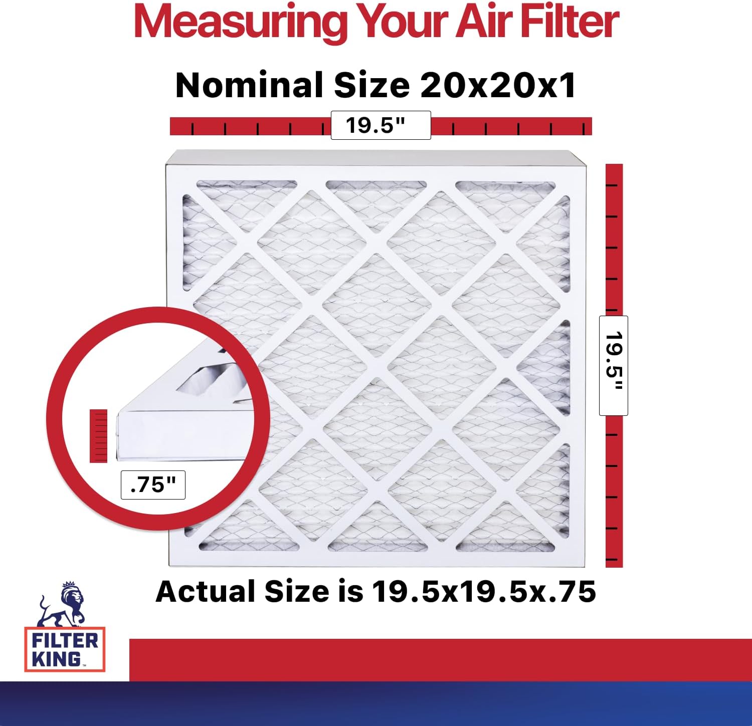 Filter King 20x20x1 Air Filter (MERV 11) (12-Pack) Dust & Allergy Control AC Furnace Filters, MADE IN USA, HVAC, Pleated, Electrostatic (Actual Size: 19.5 x 19.5 x .75)