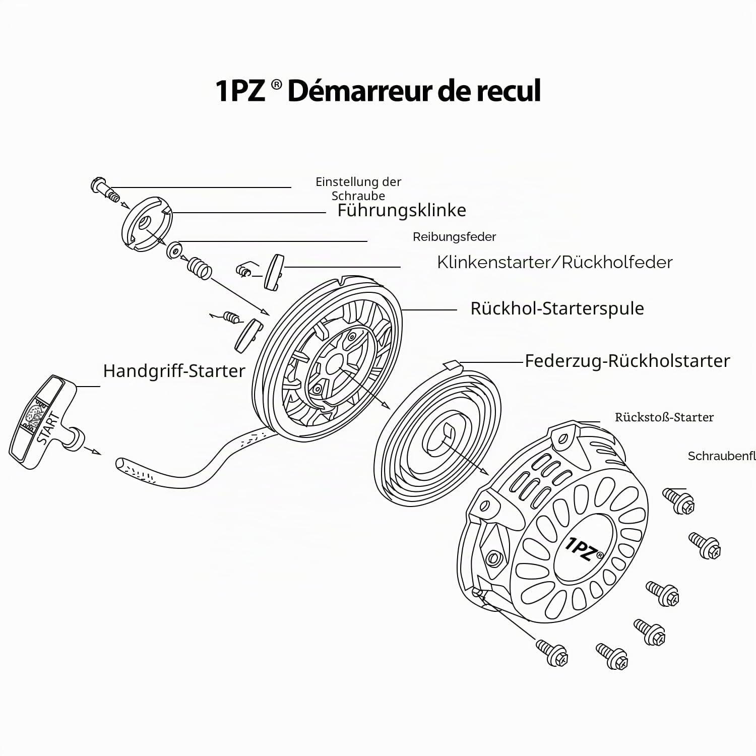 1PZ FPS-X39 Rückzugsstarter Recoil Starter Pull Start Ersatz für Honda GX340 GX390 GX610 GX620 188F 11hp 13hp 28400-ZEE3-W01ZA Generator Motor Anlasser Starthilfe mit Zug