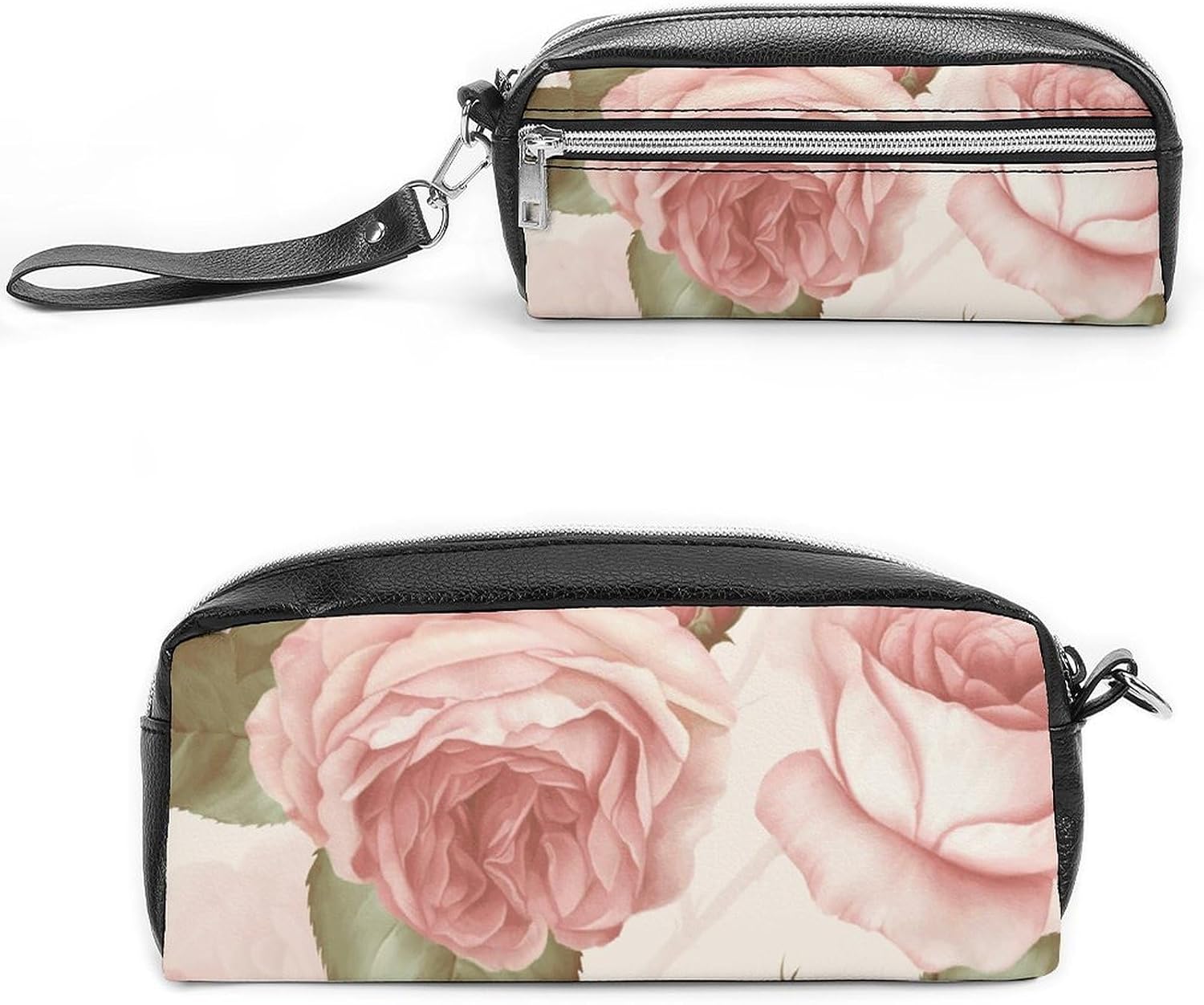 Beauty Roses Pencil Case - Large Capacity Pencil Pouch with Double Compartments PU Leather Zippered Organizer Bag for Office & Travel | Water-Resistant Cosmetic Makeup Bag