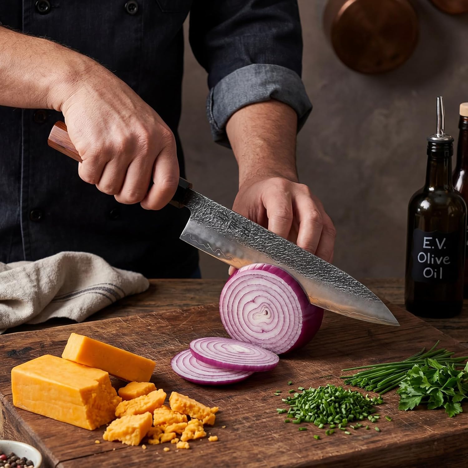 Chef Knife, 8 Inch Japanese Professional High Carbon Stainless Steel Kitchen Knife, Ultra Sharp Blade with Non-Slip Ergonomic Rosewood Handle, Wooden Gift Box for Family & Restaurant