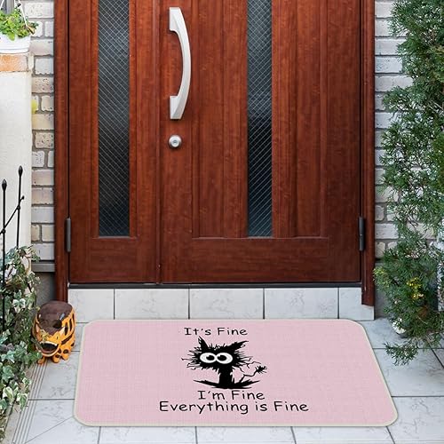 Miniatura 4 de EXUQO It's Fine I'm Fine Everything is Fine - Felpudo rosa para entrada al aire libre, divertido tapete de bienvenida de gato para puerta delantera