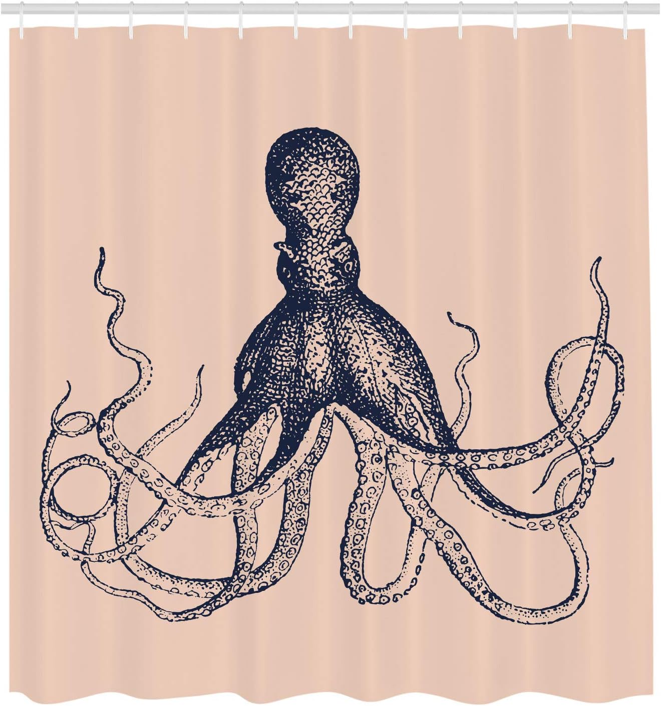 Ambesonne Octopus Shower Curtain, Monochrome Marine Animal Tentacles in Sketch Subaquatic Life Artwork, Cloth Fabric Bathroom Decor Set with Hooks, 69" W x 70" L, Night Teal