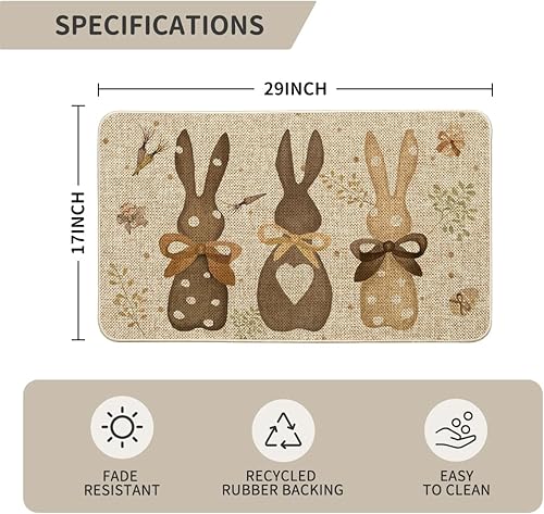 Miniatura 3 de Artoid Mode Felpudo con diseño de conejo, zanahorias y huevos de Pascua, decoración del hogar de primavera de temporada, tapete de bajo perfil,