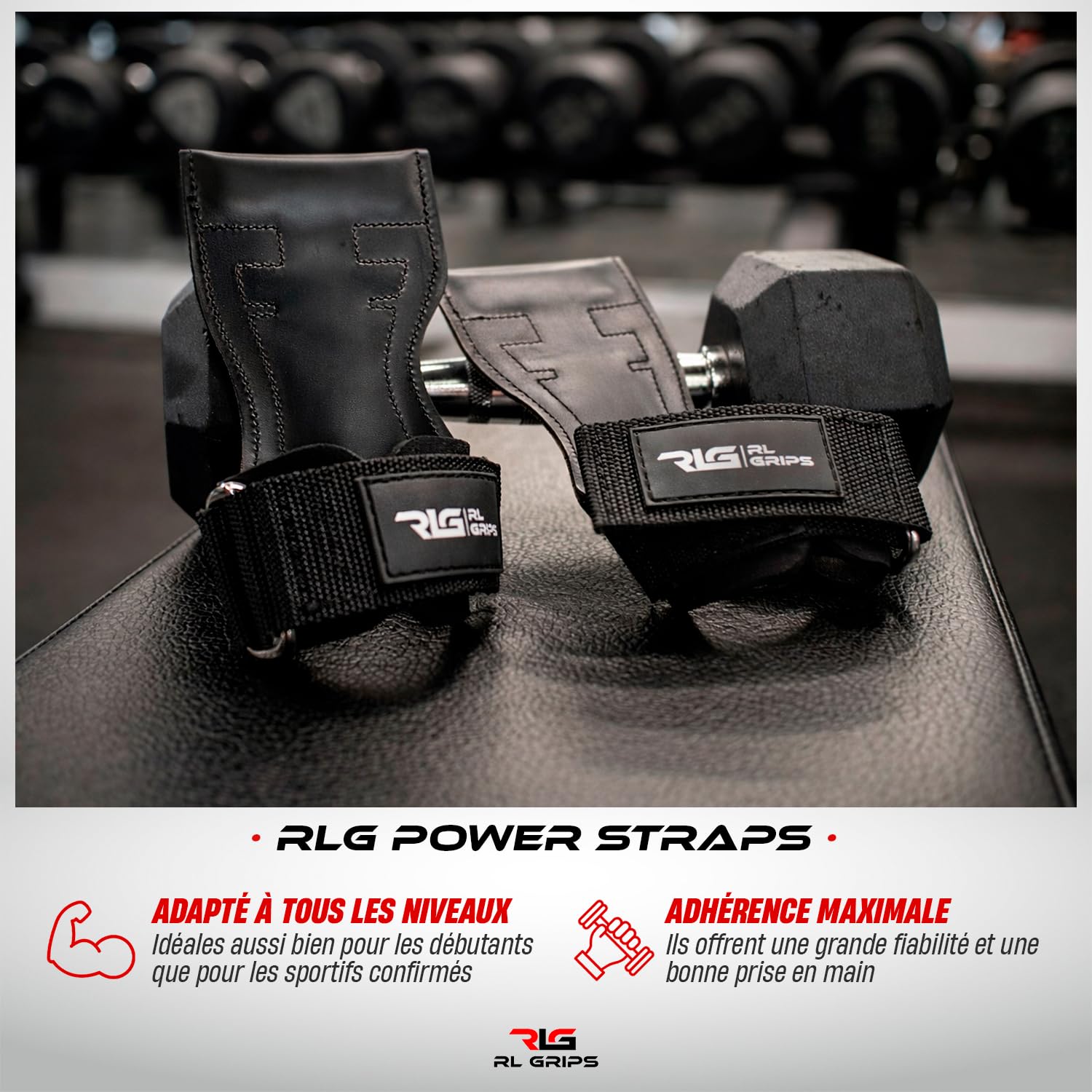 Sangles De Musculation RL Grips – Paume Caoutchouc Antidérapant, Pour Soulevé De Terre Et Tractions
