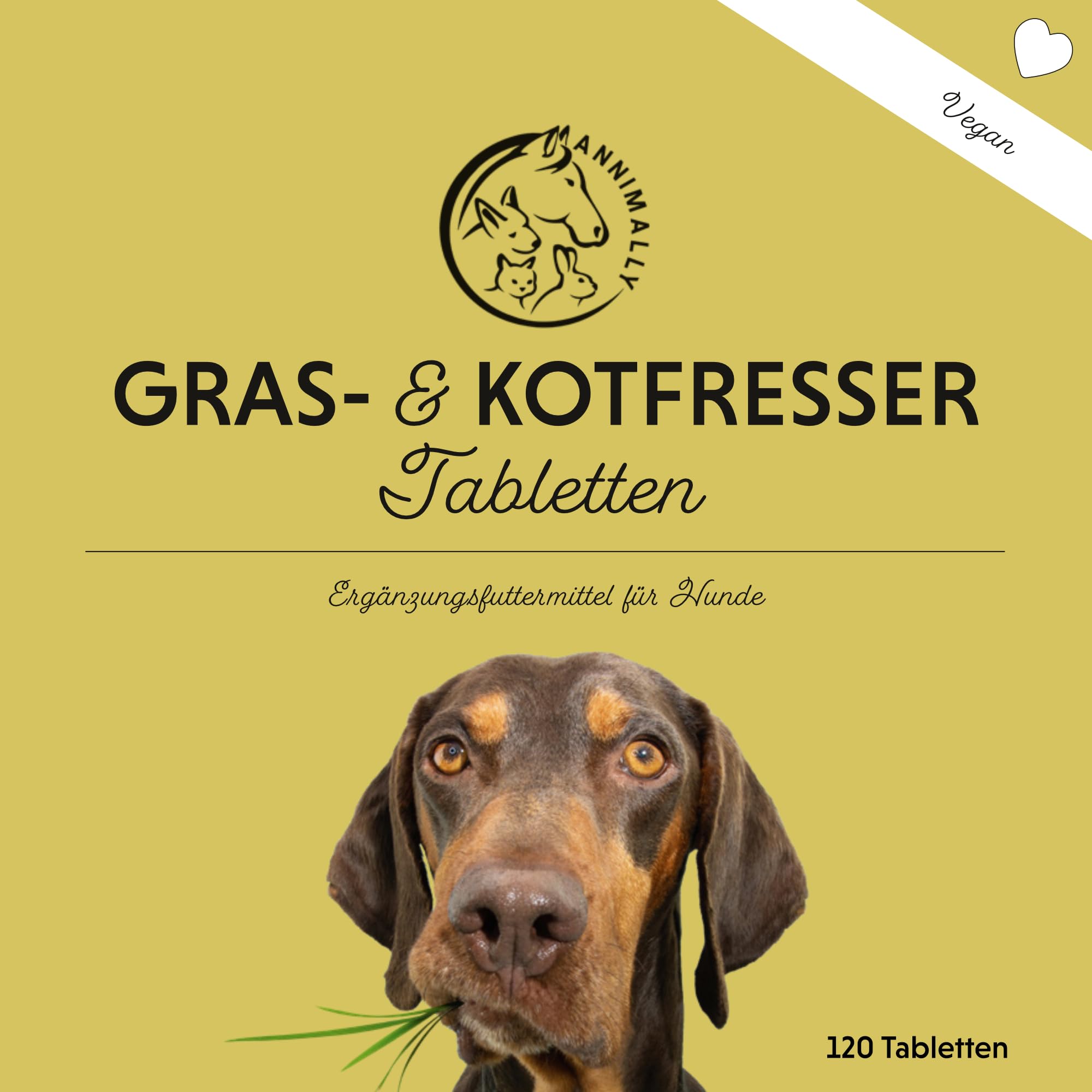 Annimally Gras- & Kotfresser Tabletten für Hunde - Unterstützen Verdauung & Magen-Darm-Flora, mit Probiotika, Ballaststoffen & Pflanzenstoffen, 120 Stück