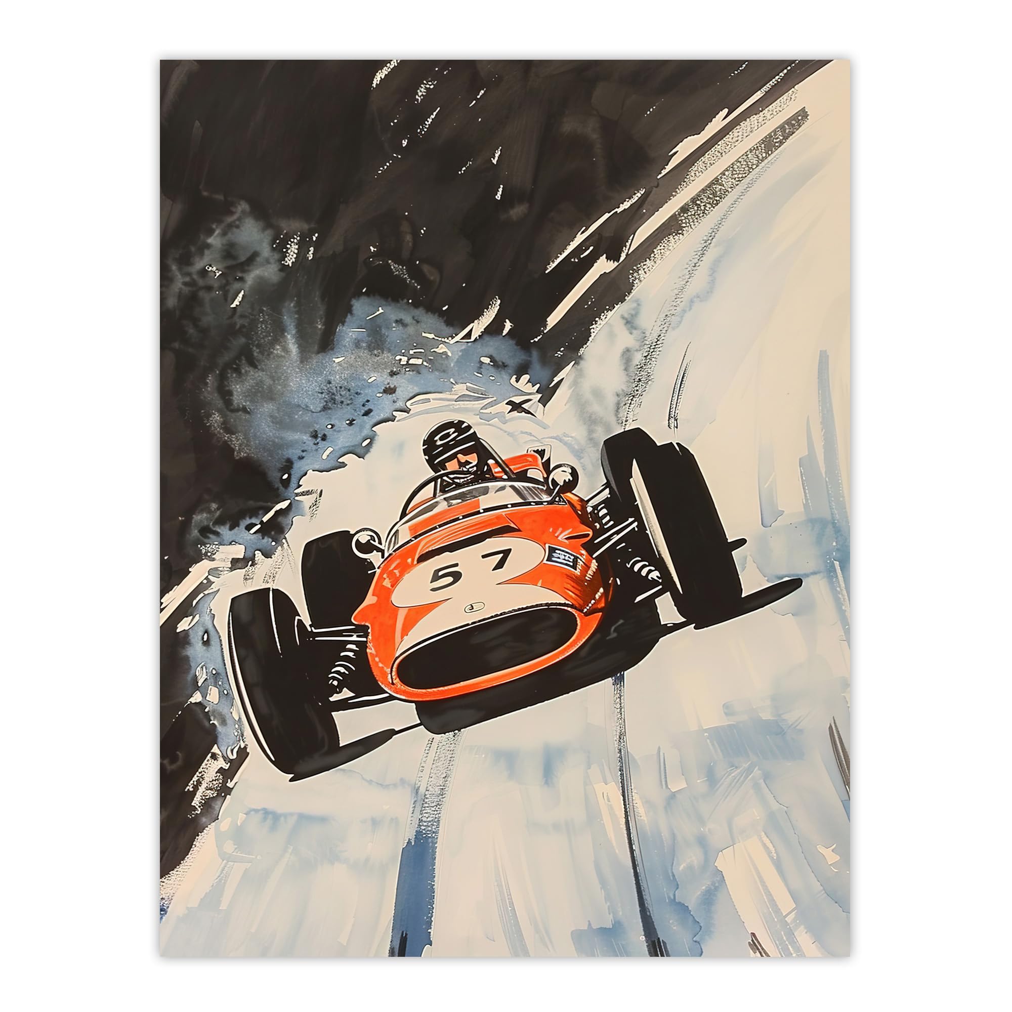 Artery8 Vintage Automobile Racing Watercolour Man Cave Large Wall Art Poster Print Thick Paper 18X24 Inch