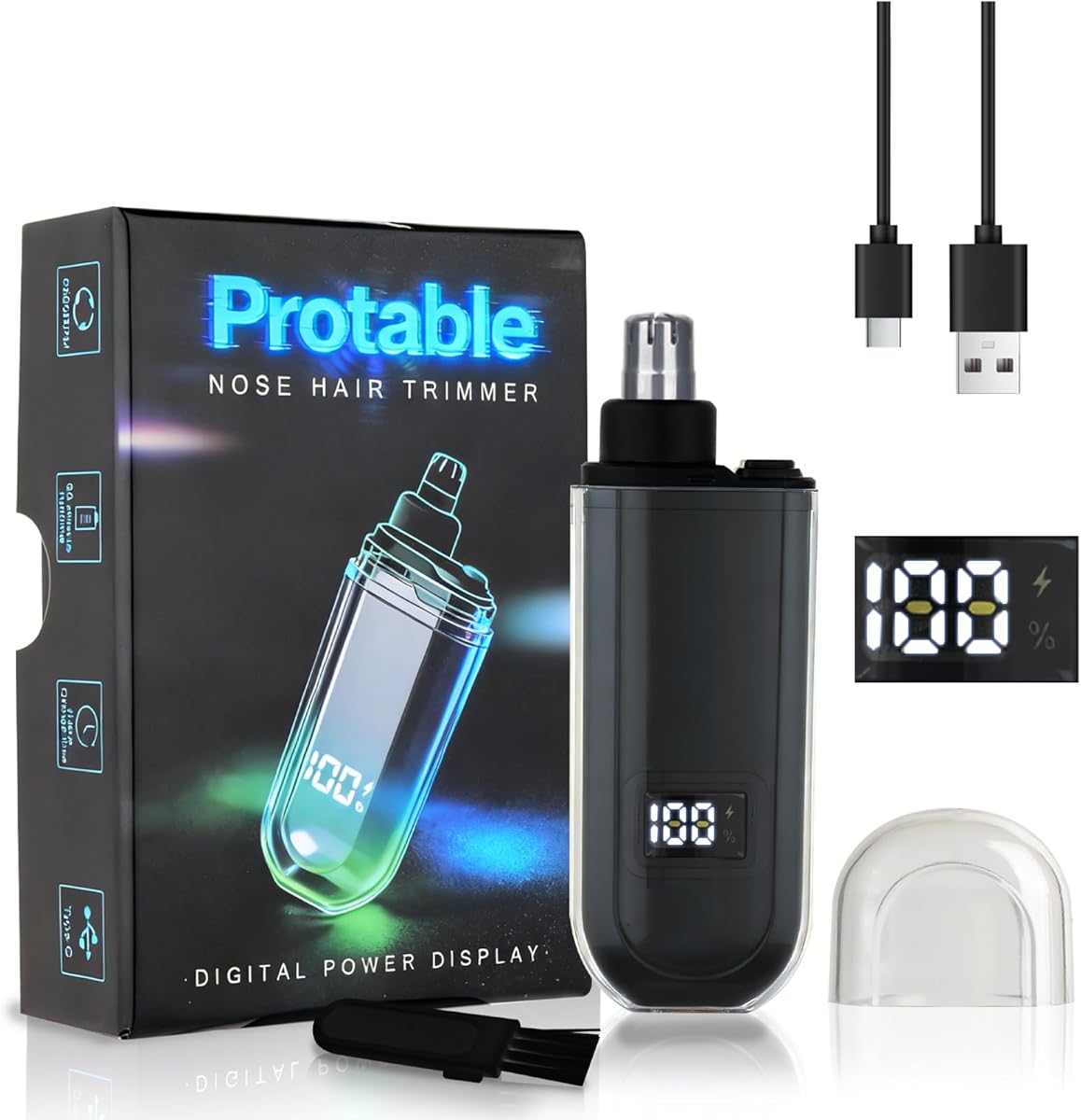 Mendaping Nose and Ear Hair Trimmer for Men, 2025 Nose Hair Trimmer Clipper with LED Display for Women, Professional IPX7 Waterproof Dual Edge Blades Nasal Trimmer Clippers for Travel (Black)